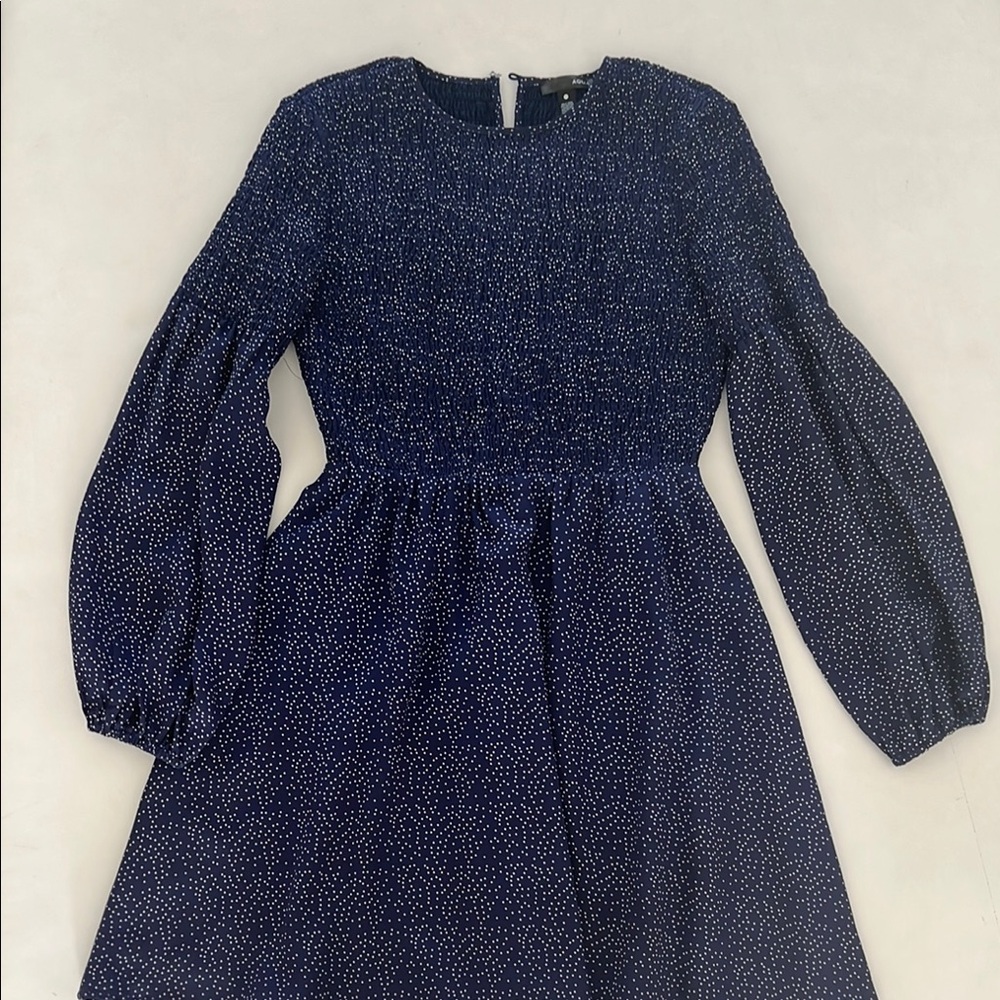 Aqua Blue Blue dress with white dot pattern